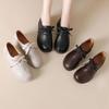 Johnature Genuine Leather Soft Soled Women's Shoes Casual Solid Color Versatile Lace-up Flats
