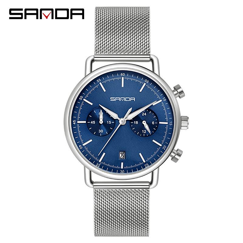 Sanda Men's Fashion Quartz Watch with Date, Three Hands, and Nail Scale