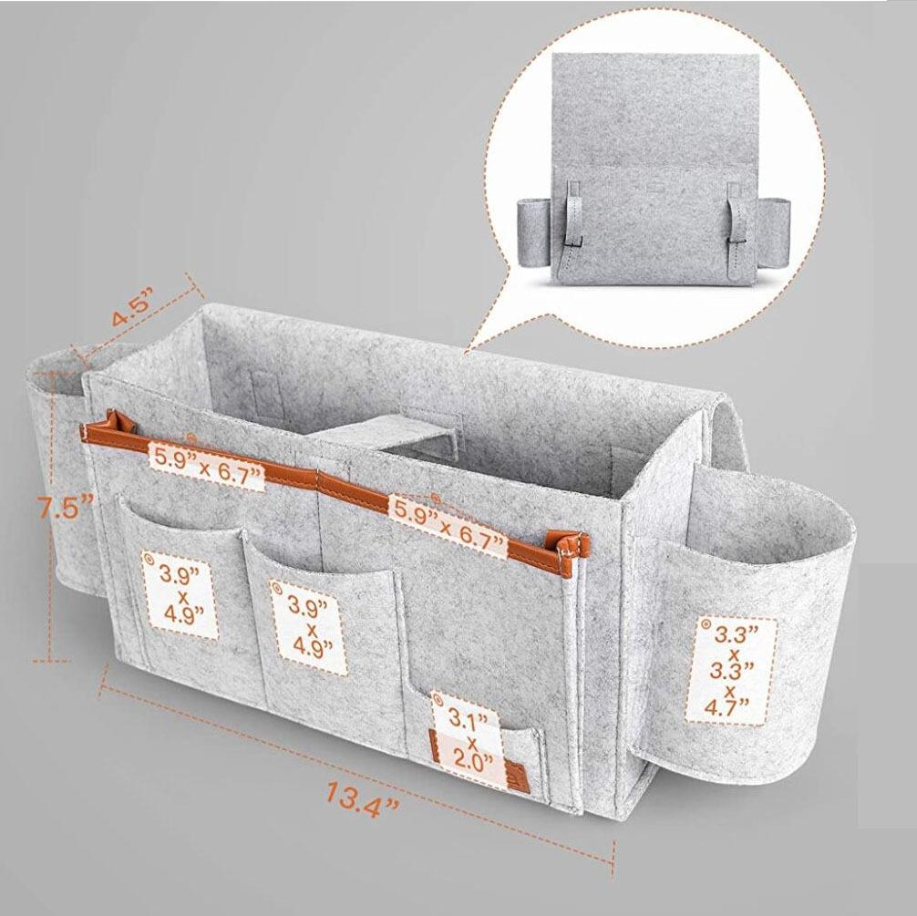 Фетровая прикроватная сумка для хранения Двойная чашка для воды, бытовая фетровая сумка для хранения мусора, подвесная сумка Прикроватная сумка для хранения 34*19*11cm