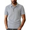 Men's Casual Fashion Polo Shirt Half Zipper Short Sleeve Checkered Jacquard Outdoor Sweatshirt with Turn Down Collar