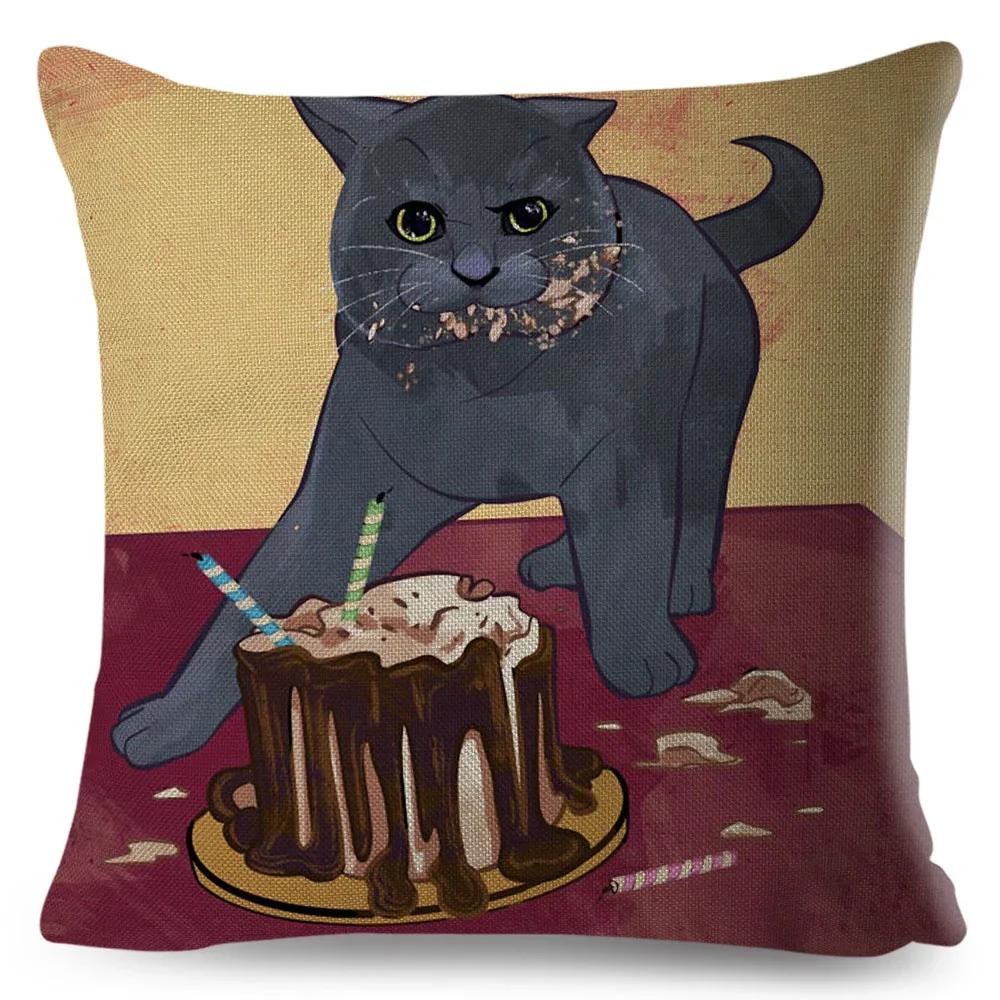 Olejomalba Roztomilá Kočka Povlak na Polštář Dekor Barevný Kreslený Domácí Zvíře Povlak na Polštář Polyesterový Povlak na Polštář na Pohovku Dětský Pokoj