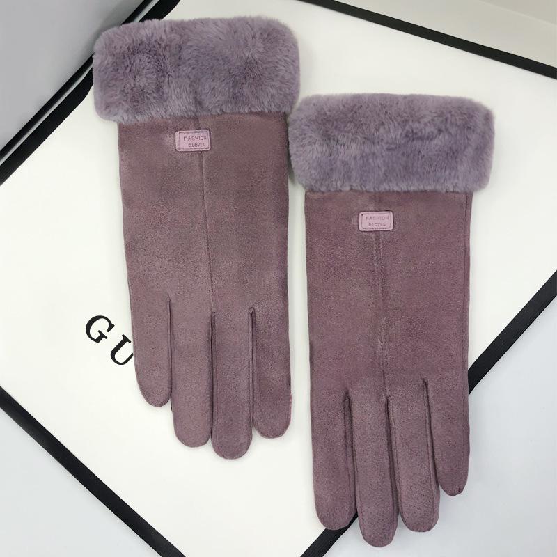Women's Autumn Winter Touchscreen Suede Gloves, Velvet-Lined and Thickened for Warmth, Perfect for Cycling