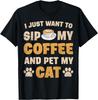 Enjoying Coffee In Small Sips And Petting Cats For Peace Of Mind Tshirt