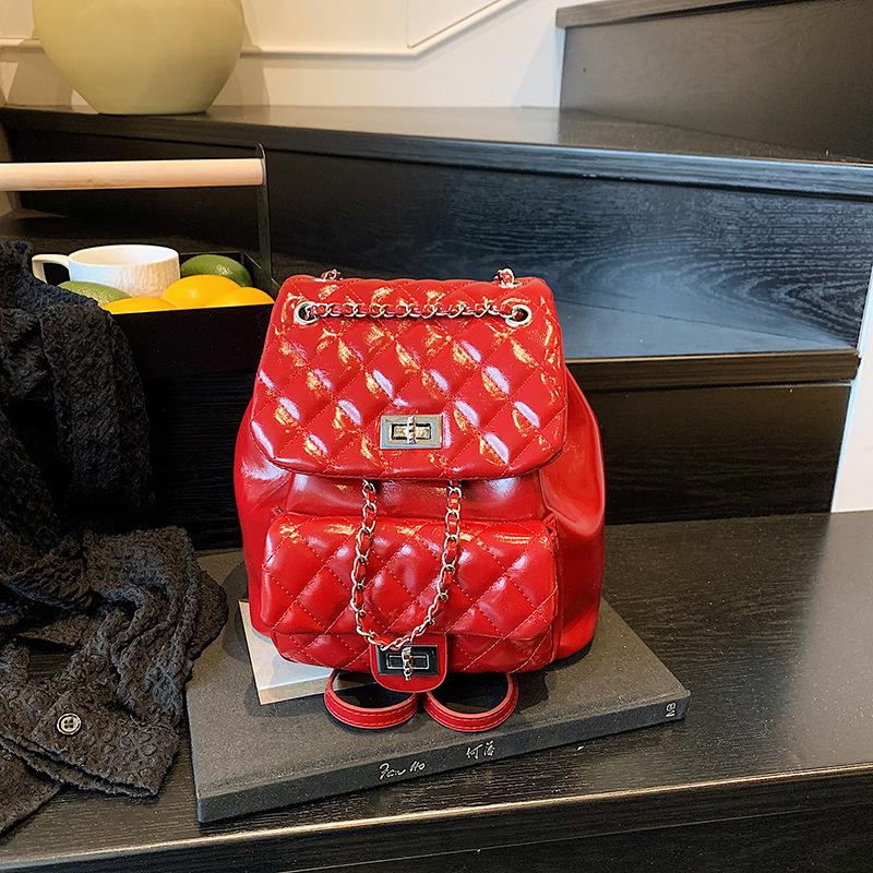 New High-end Fashion Light Luxury Pumping Belt Embroidered Thread Rhombus Backpack Versatile Women's Backpack Bag