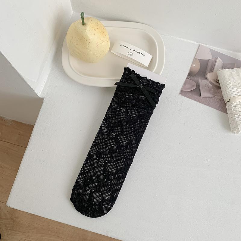 Women's Summer Thin Sweet Bowknot Wooden Ear Edge Mesh Breathable Lace Ballet Wind Drum Pile Socks