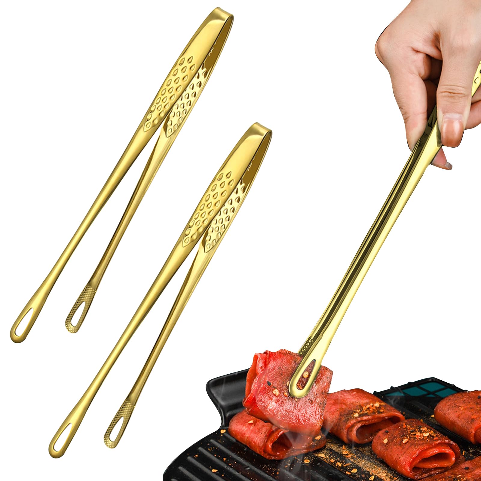 

ZeniMart Stainless Steel Yakiniku Tongs, Set of 2, BBQ Tongs, Perfect for Frying, Pasta, Camping, and Outdoor Activities, Gold (L x 2 28cm) [Used]
