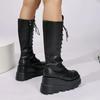 Damen Übergröße 35-43 Stiefel Neu Runde Zehenpartie Keilspitze Schnürung Dicke Sohle Reißverschluss Mid-Tube Stiefel Mädchenstil Hochwertige Schuhe