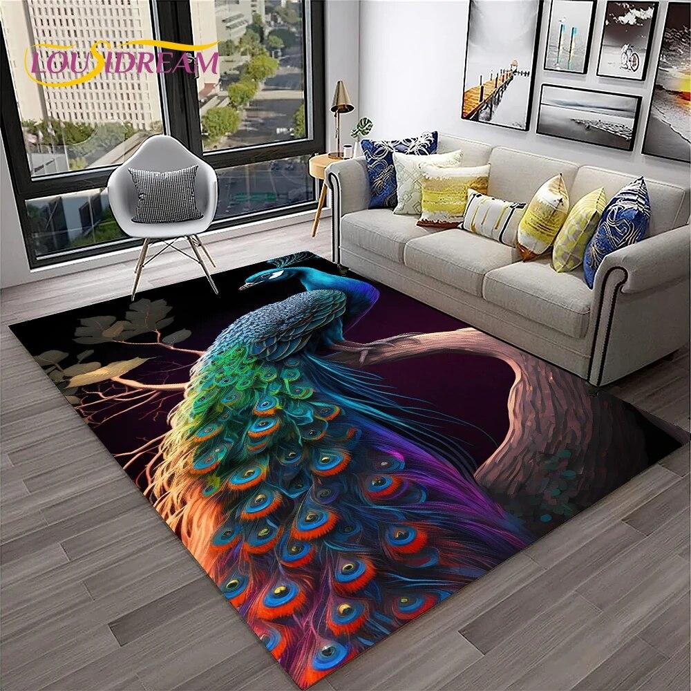Dream Exquisite Peacock Bird Animal Koberec pro domácí obývací pokoj Ložnice Pohovka Rohožka Dekor, Koberec pro děti Neklouzavá podložka