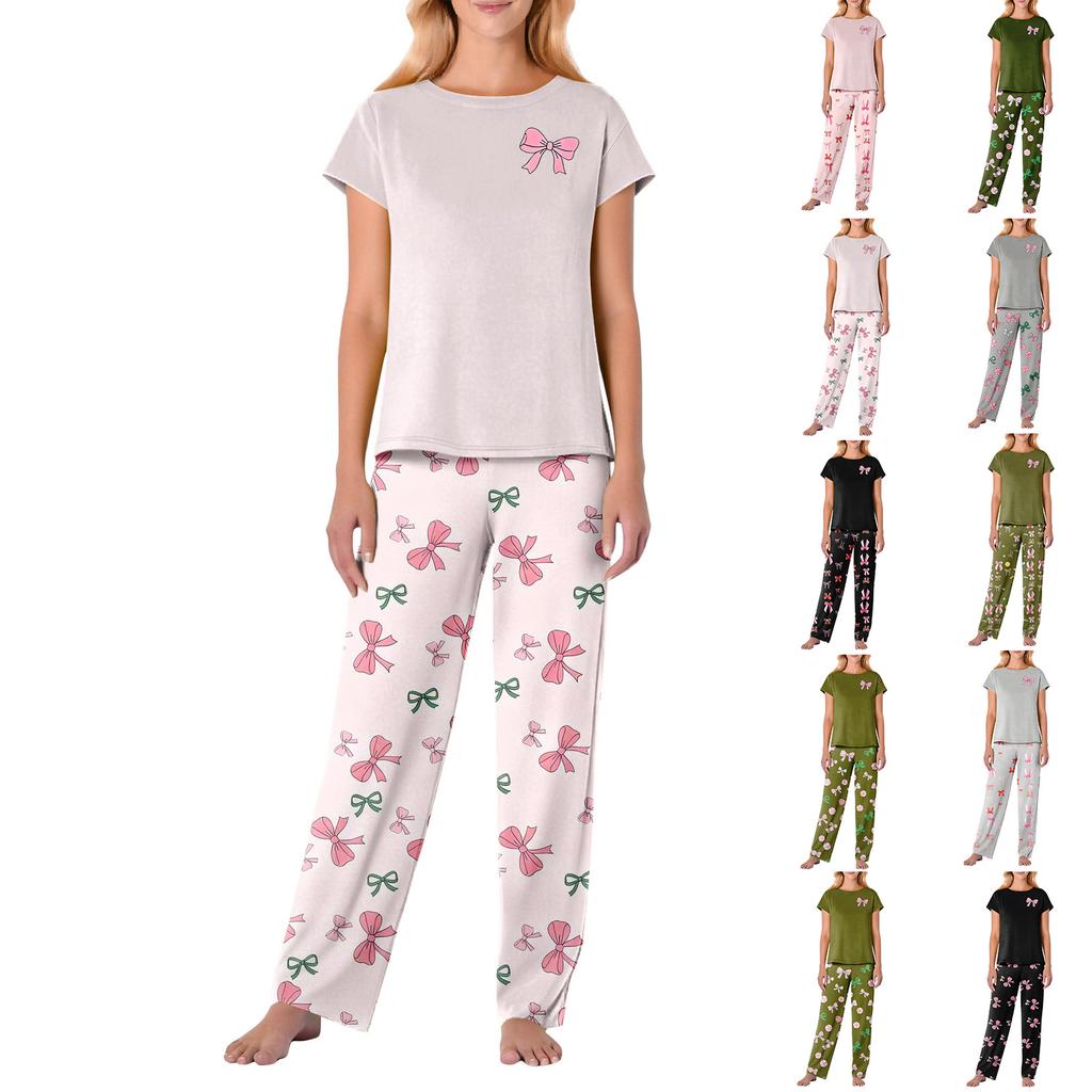 Women's Valentine's Day Butterfly Print Short,Sleeve Pajama Set