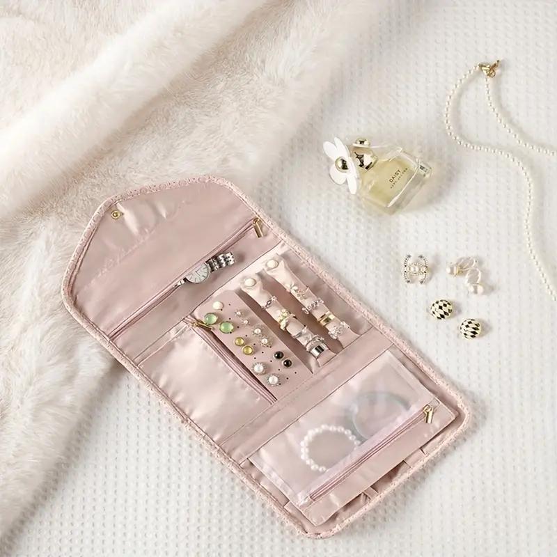 1pc Pu Leather Travel Jewelry Organizer Case Foldable Jewelry Roll Journey Rings Necklaces Earrings Brooches Bracelets