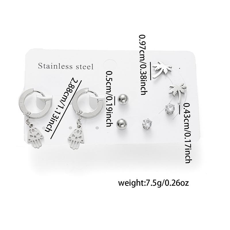 Versatile 18K Titanium Steel Earrings Set with Cross, Heart, and Butterfly Pendants