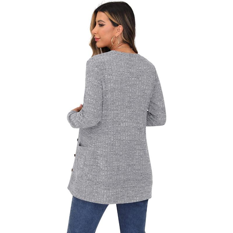 Autumn and Winter Solid Color Loose Long Sleeve Pocket Cardigan Jacket Women's New Style