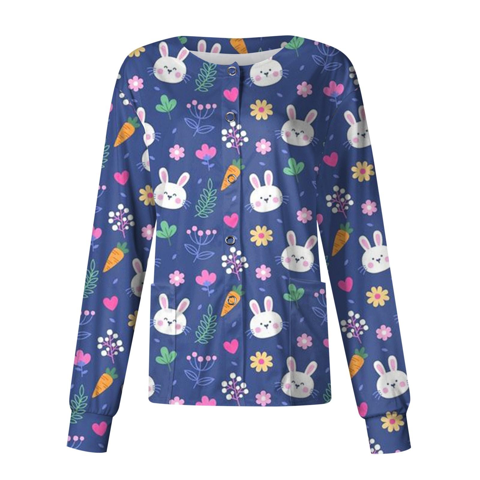 

Женские повседневные модные однобортные топы для медсестер с воротником-стойкой и пасхальным принтом S