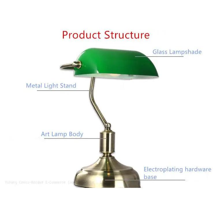 European Modern Antique Style Desk Lamp Hotel Bedside Desk Light Green Banker Book Reading Brass Lamp desk lights