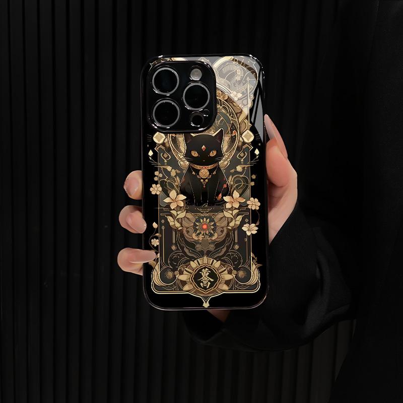 Ins Wind Gold Black Cat Applies To Apple 17 Mobile Phone Case Apple 15 Pro New Advanced Temperament iPhone16