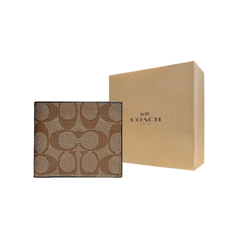 Coach Billfold Wallet 10 Compact Multi-Card Short Folding Men Wallet Khaki 66551-QBTN2