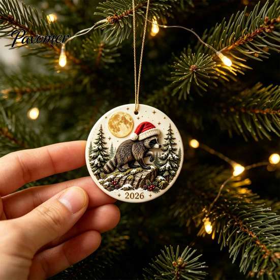 Christmas Tree Aesthetic Accessory Raccoon Acrylic Ornament, Cute Animal Hanging Decor for Healing Style Desk, Festive Holiday Home Decoration, Unique