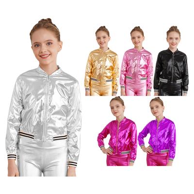 Dziecięce dziewczęce stylowe ubrania z długim rękawem stójka w stylu patchworkowym zapięcie na zamek błyskawiczny w paski krawędź brązująca tkanina odzież wierzchnia