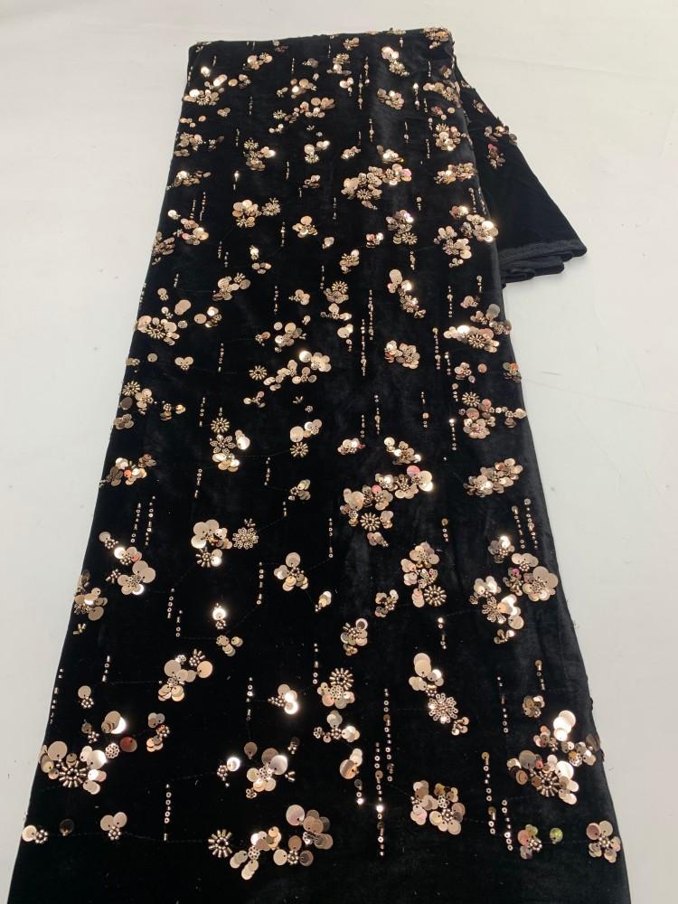 2025 New Arrivals American African Double Sequins Heavy Beaded velvet base Sequin Beaded Groom Lace Fabric