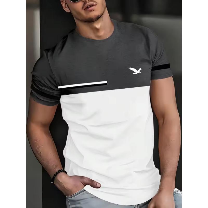 Men's Casual Sports Loose Oversized Simple Letter Pattern Printed Round Neck Short Sleeved 3D T-shirt Top