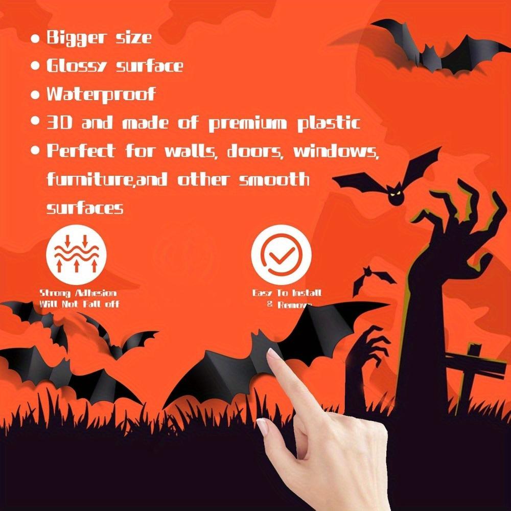 120pcs Bat Halloween Room Decor 4 Different Sizes Realistic Waterproof Black Scary Bat Sticker Home Decor Wall Decal Indoor Hallowmas Party Supplies