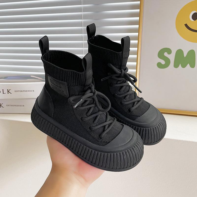 Kinderschuhe, Kinderstiefel, Herbst 2024 neue gestrickte Socken im Western-Stil, Sportschuhe für Jungen, bequem und rutschfest