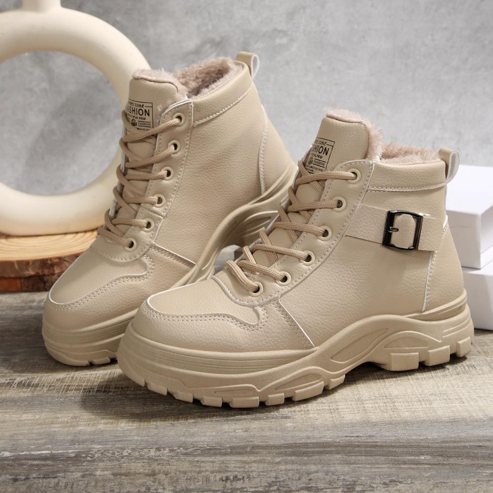 

Теплые повседневные ботинки Мартин на толстой подошве со шнуровкой спереди, женские кожаные водонепроницаемые зимние ботинки с низким голенищем 40