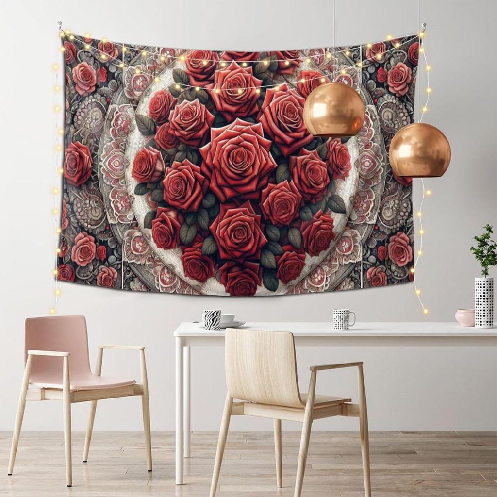 Florale Blume Wandteppich Aschgrauer Hintergrund Wandkunst Rosen Wandteppiche Pflanze Botanisch Natur Wandbehang Schwarz-Weiß Stil