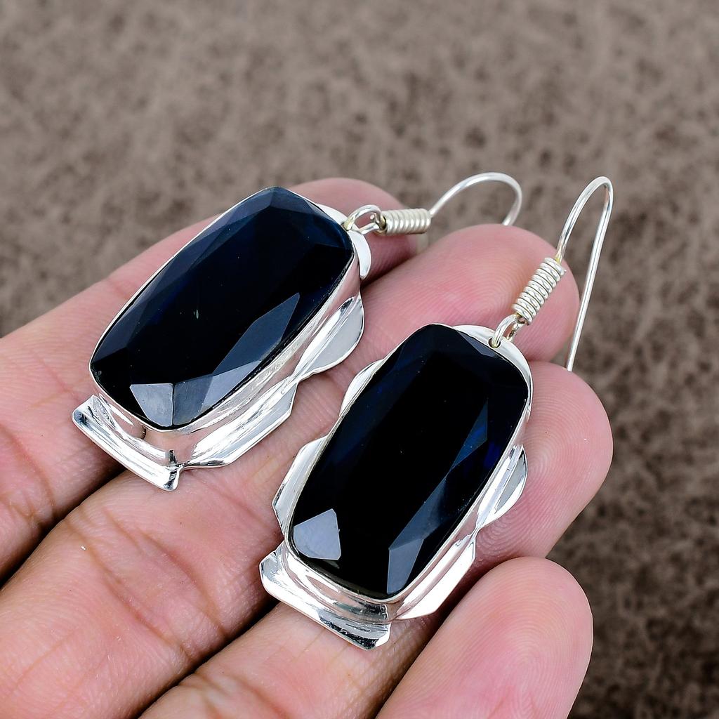 Blue Topaz Gemstone Handmade 925 Sterling Silver Jewelry Earring 2.17" KKG-617