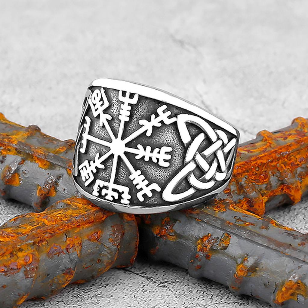 Viking Stainless Steel Ring Anchor Compass Tree of Life Nordic Viking Rune Wolf Men and Women Ring Jewelry for Boyfriend as Gift