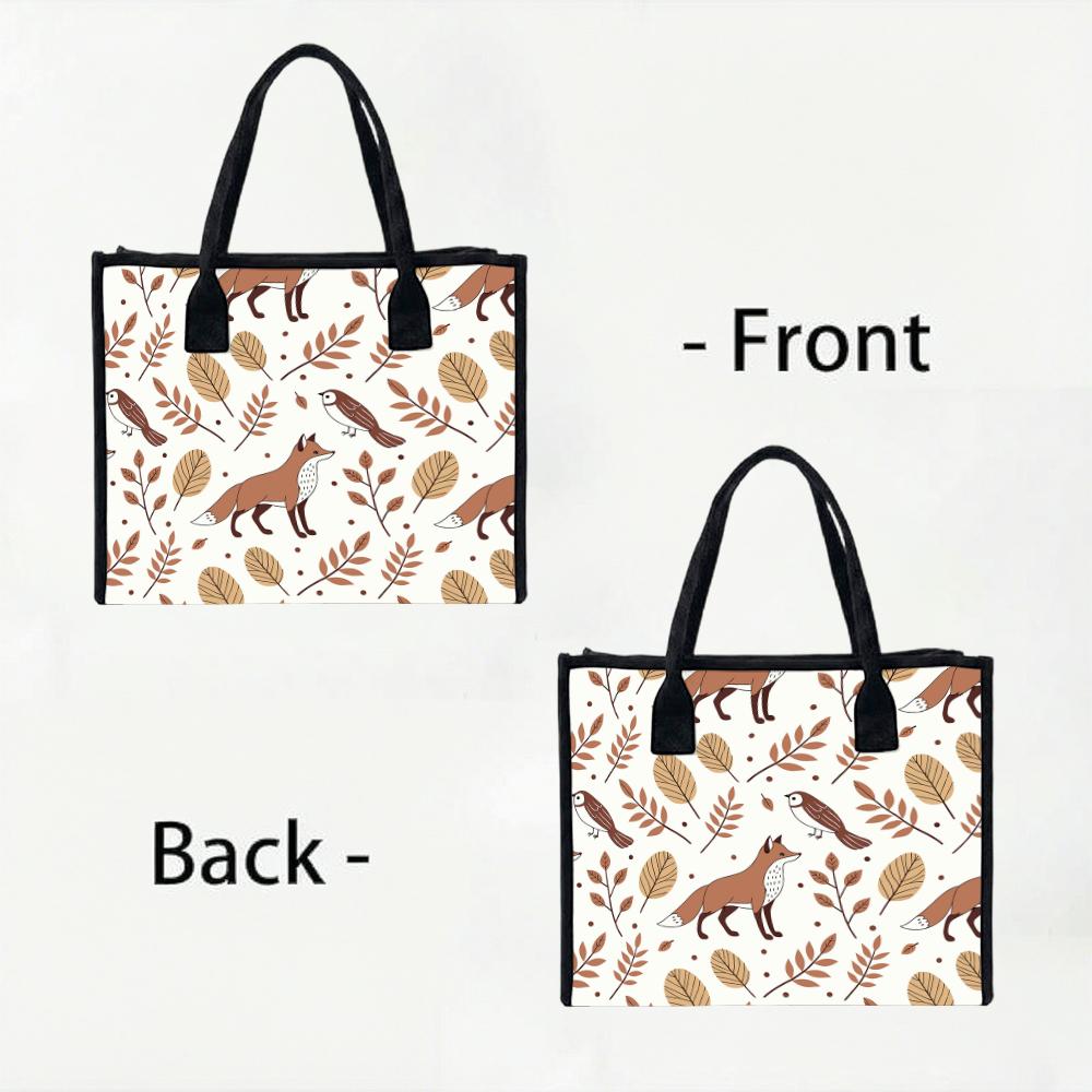 Cute Fox Printed Tote Bag Casual Large Capacity Handbag for Daily Use