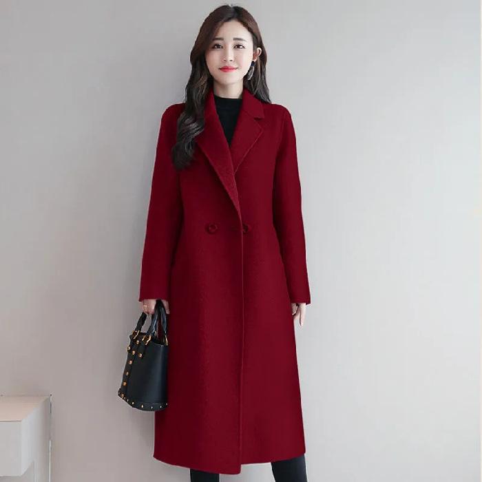 Spring and Autumn Women's Casual Mid-length Solid Color Woolen Coat