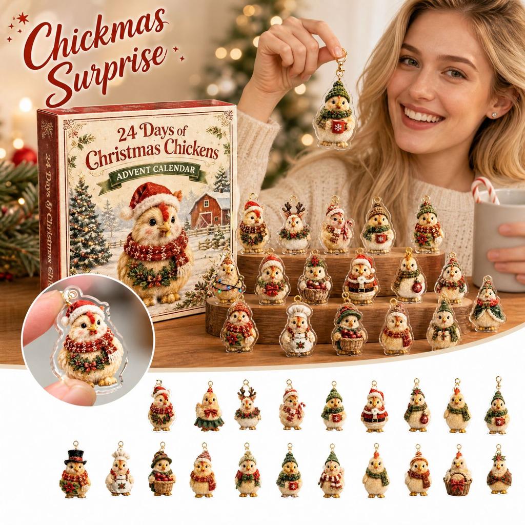 Farm Animal Series Christmas Chicken 2D Acrylic Pendant Charm