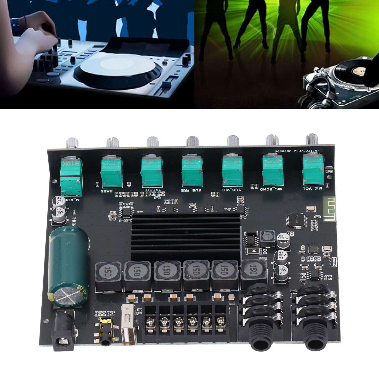 

Bluetooth Digital Amplifier Module 2.1 Channel Power Amplifier Board Support AUX USB Disk Sound Card Mic DC1224V
