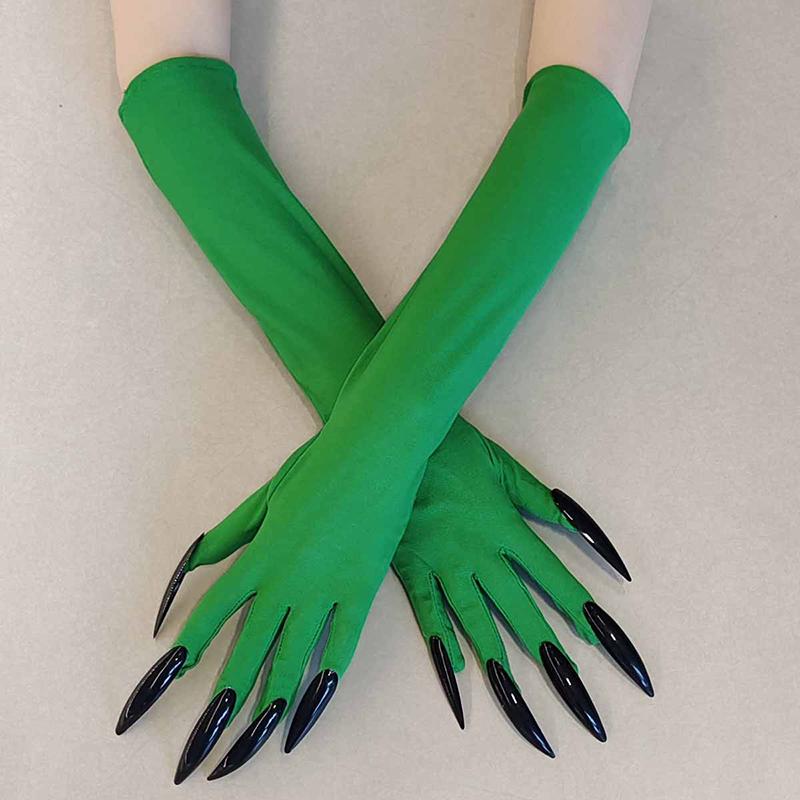 Women's Black Devil Claw Long Nail Gloves with Elastic Finger Design, Halloween Party Role Playing Costume Accessories