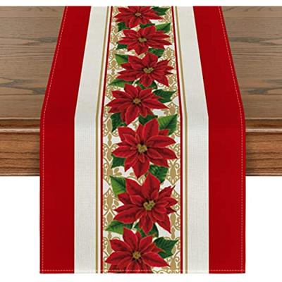 Poinsettia Christmas Table Runner Winter Christmas Holiday Kitchen Table Decoration For Indoor Outdoor Home Party Decoration