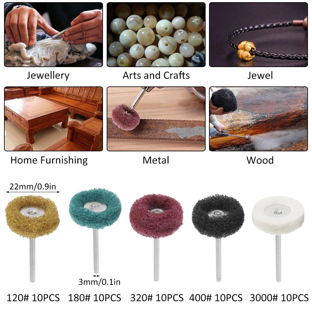 50Pcs Scouring Pad Brush Nylon Abrasive Brush Fiber Grinding Sanding Head Buffing Polishing Wheel for Dremel Accessories Tools