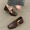 Sheepskin Version~ Retro Square Head Temperament High-heeled Mary Jane Shoes, Light Mouth One-word Buckle with Thick Heel High Heels for Women