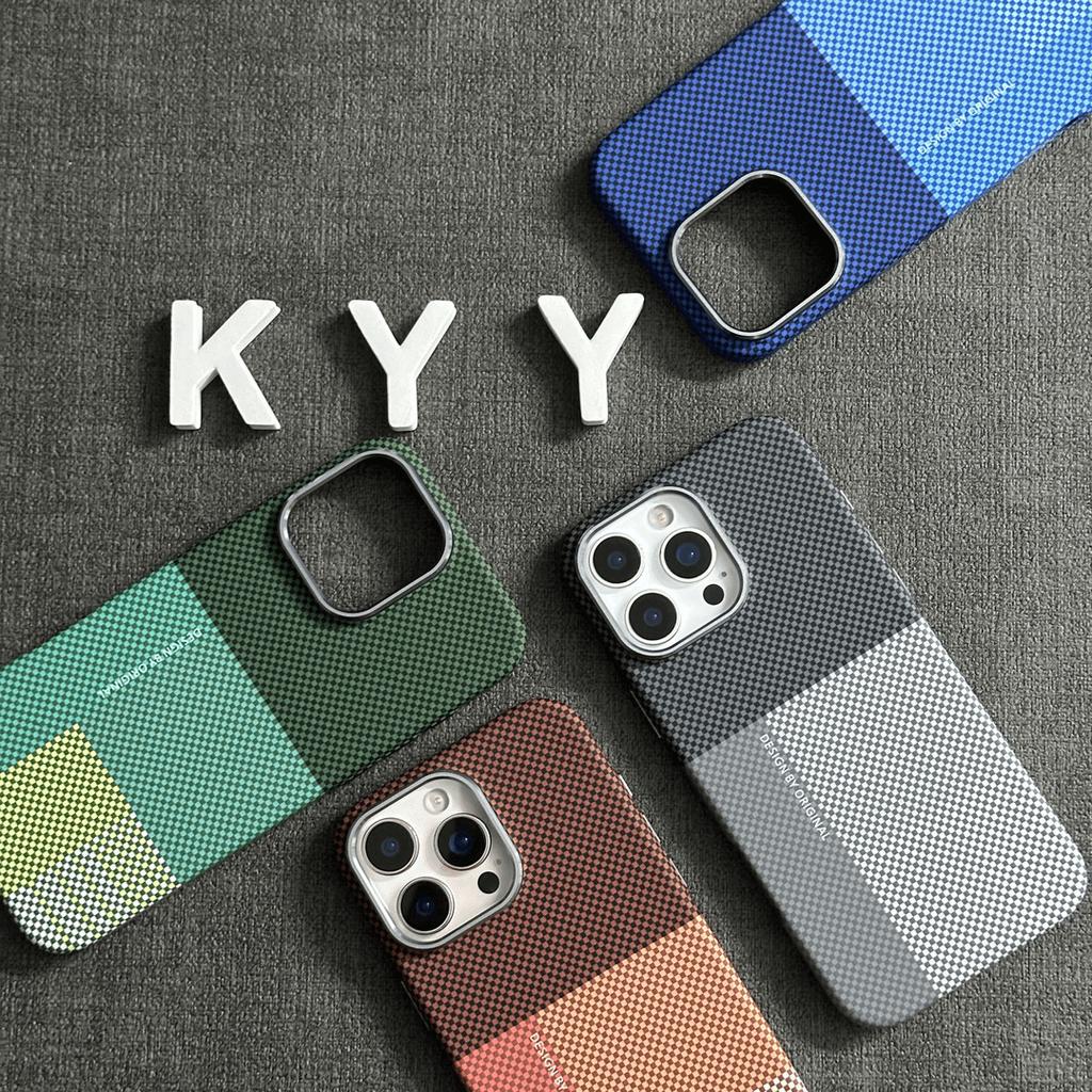 Applicable To IPhone17PROMAX Kevlar Color Block Magnetic Phone Case Apple 16 Skin Feeling Protective Case 14