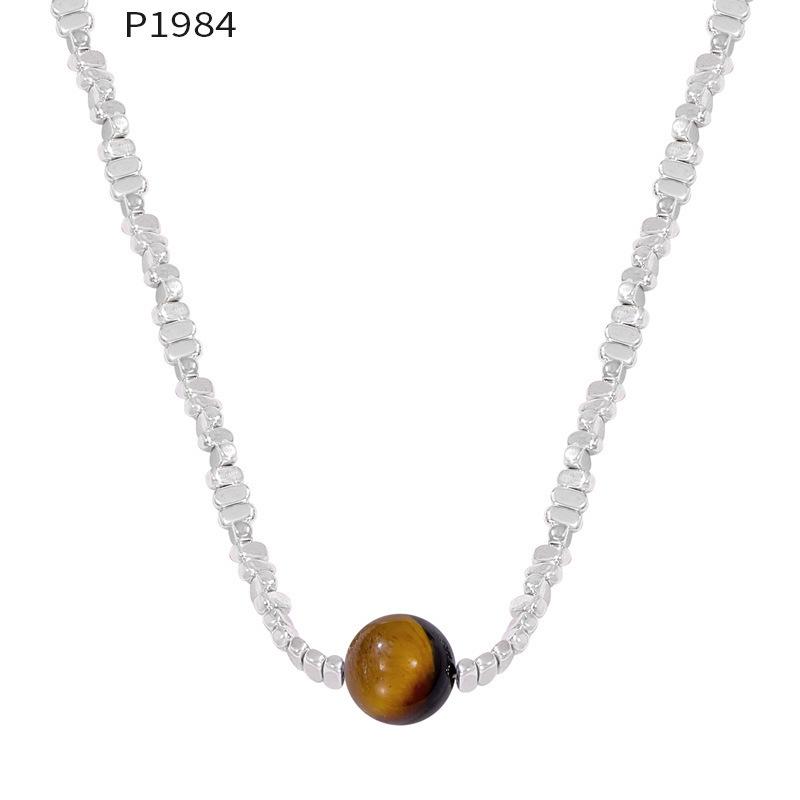 Minimalistyczny koreański naszyjnik z zawieszką z tygrysiego oka z łączonym srebrem próby 925 i designem ze stali tytanowej