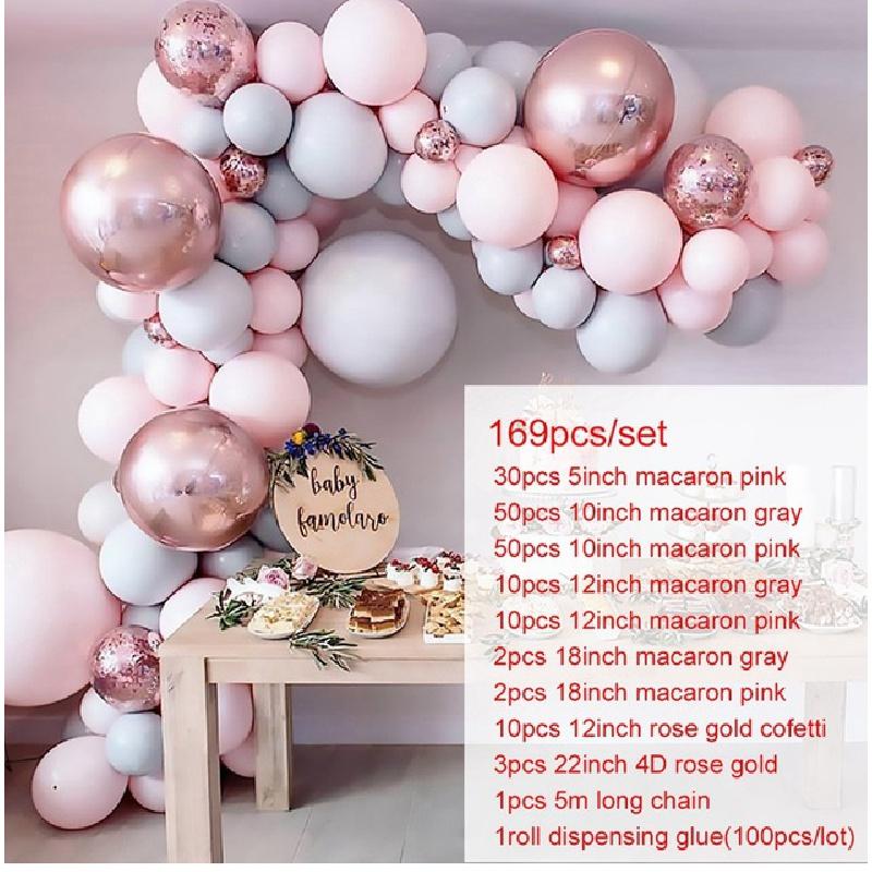 Ružový balónový girlandový oblúk súprava Dekorácie na narodeninovú párty Detská narodeninová fólia Biele zlato Balónová svadobná výzdoba Baby Shower