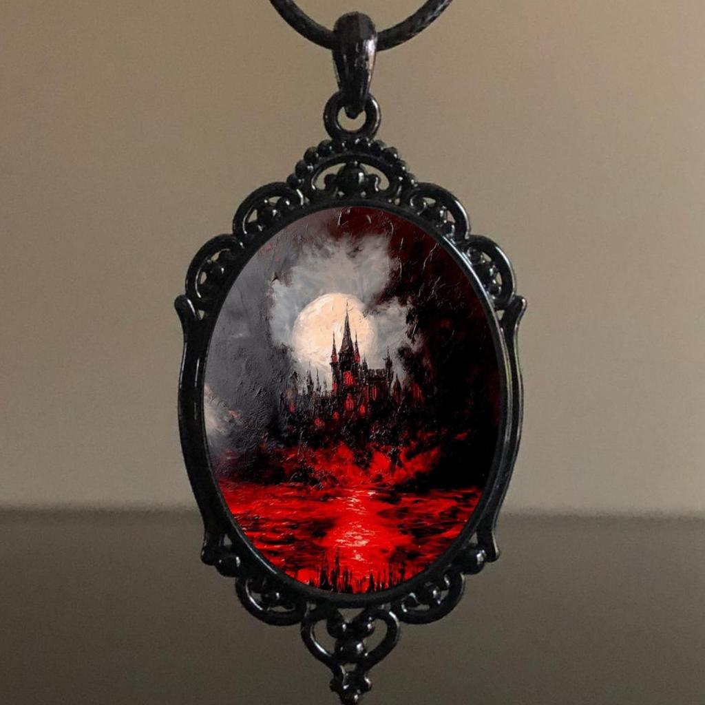 Gothic Vintage Red Black Quartz Bat Cameo Pendant Necklace For Women Accessories Fashion Jewelry