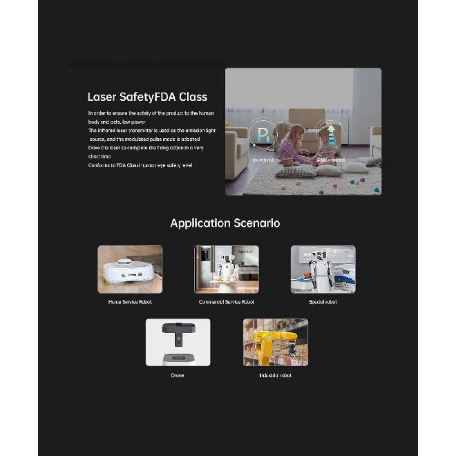 WayPonDEV SSL-20L Solid State 24Hz FOV 100° Lidar Sensor Scanner, 15-200mm Scanning Distance Ranging Rangefinder, Small Size Robotics Lidar Scanner