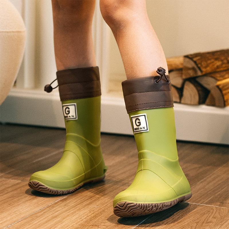 Fashion Travel Parent-child Rain Shoes Bundle Black Tall Flat-soled Waterproof Shoes Splash Non-filling Wind Vertical Pattern Travel Water Boots