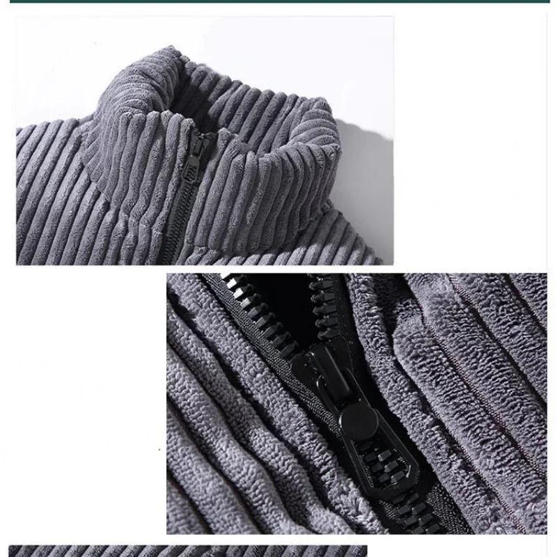 Winter Herrenbekleidung Dicke Warme Cord Steppjacke Parka Vintage Lässig Locker Stehkragen Reißverschluss Baumwollgepolsterte Jacke Mantel