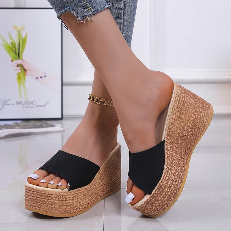 2021 Summer New Women's Shoes Korean Version of Muffin Thick-soled Cool Slippers Women's Word with Outer Wear Wedge Heel Cool Slippers