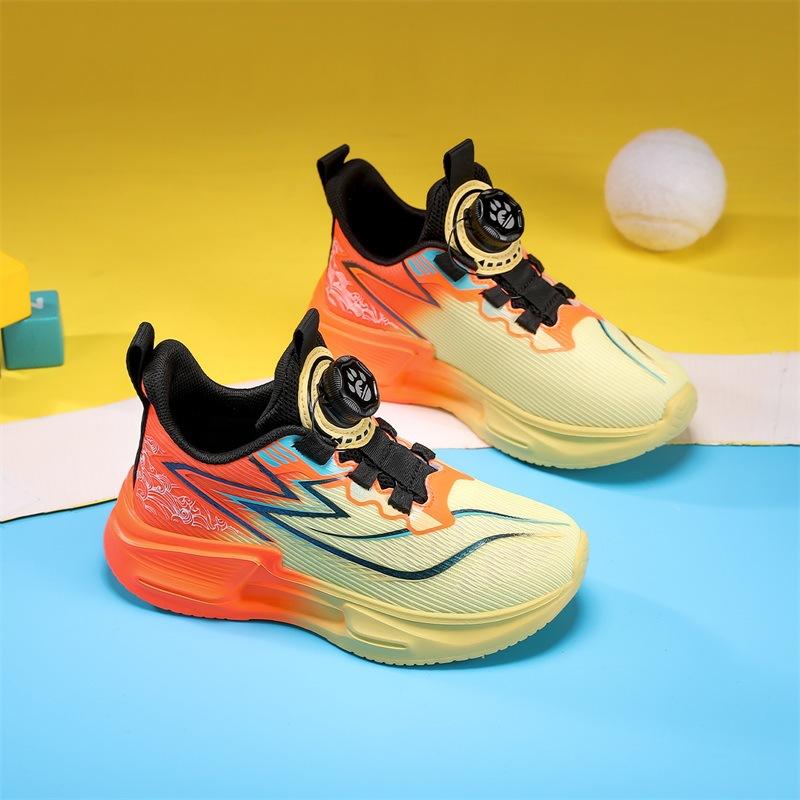 Boys Shoes 2025 Summer New Children's Sports Shoes Single Mesh Breathable Middle and Older Children's Running Shoes Rotating Buckle Running Shoes