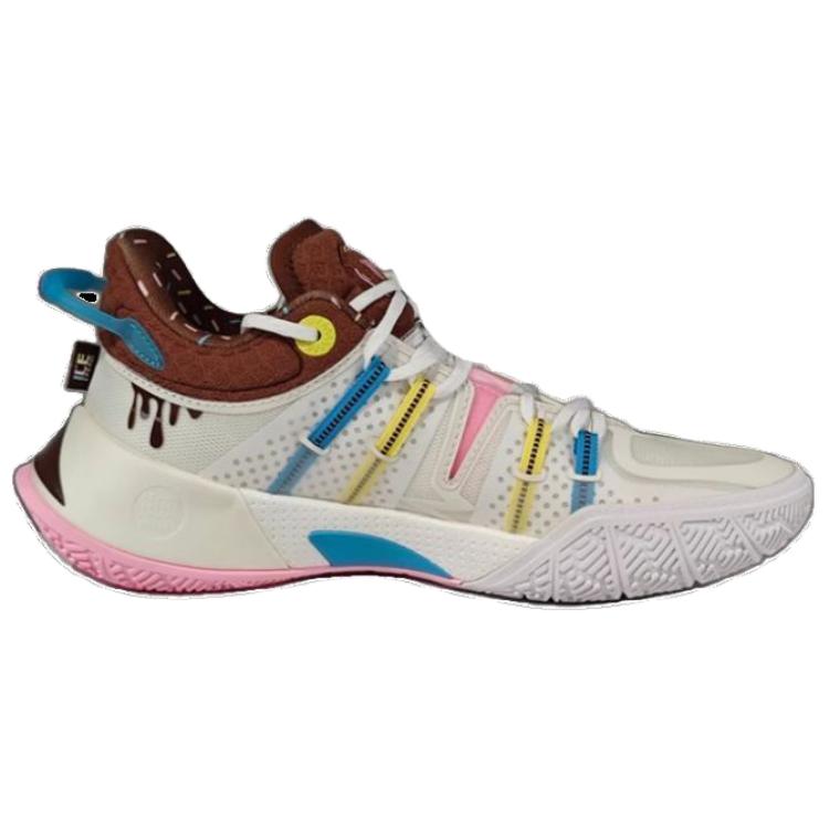 New LiNing CJ 2 Donut Cushioning Lightweight Rebound Low Top Basketball Shoes Men's White Brown ABAS001-10