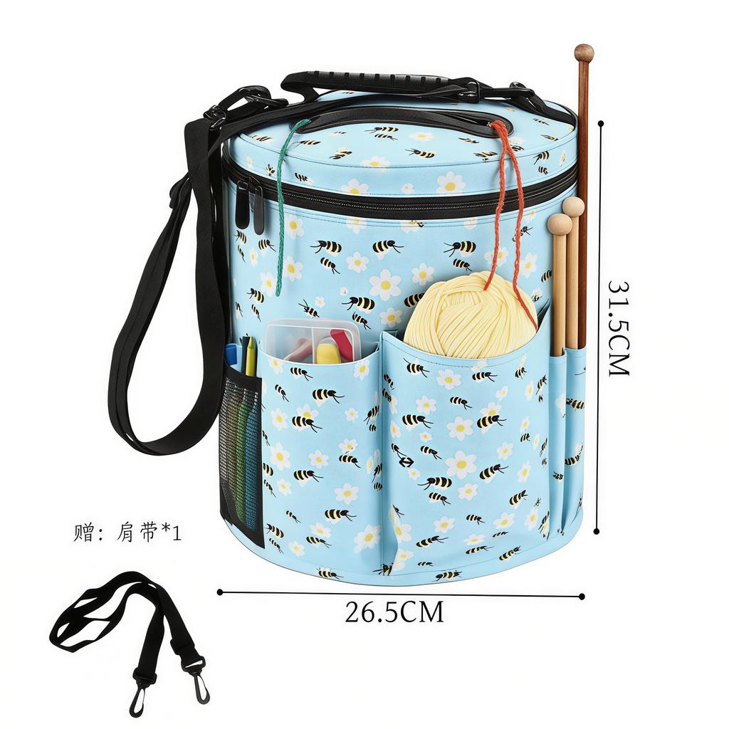 Round Barrel Yarn Bag, Large Capacity Crochet Hook Organizer For DIY Knitting