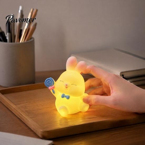 Bedroom Atmosphere Decor Cute Bunny Night Light, Cartoon Rabbit Nursery Battery Operated Table Lamp, Light Kawaii Animal Lamp with Warm Glow for Kids